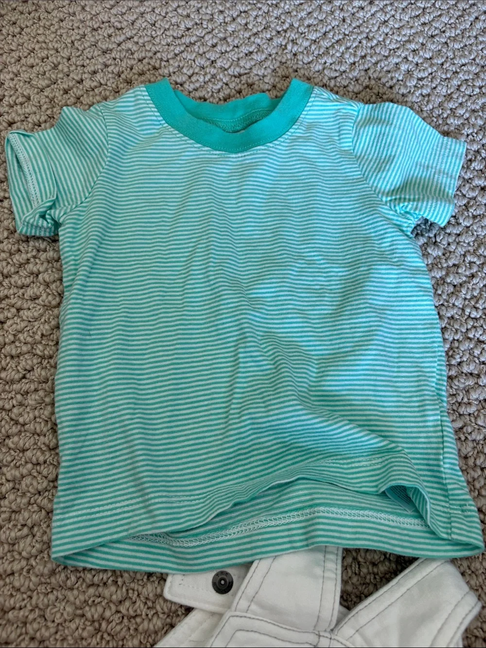 Baby’s White Shortall Overalls with Mint Striped Tee 12 Months - Picture 4 of 6